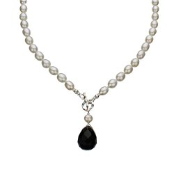Faceted Glass Briolette Freshwater Cultured Pearl Lariat Toggle Necklace