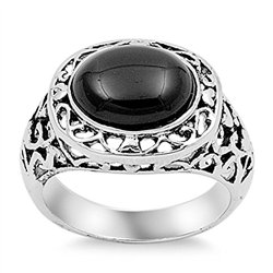 Filigree Black Onyx Fashion Vintage Ring New 925 Sterling Silver Band Sizes 4-11