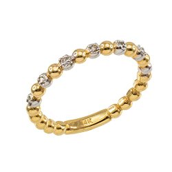 Fine 10k Two-Tone White and Yellow Gold Beaded Stackable Ring with Natural Diamonds
