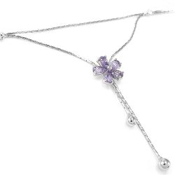 Glamorousky Elegant Flower Anklet with Purple and Silver Swarovski Element Crystals (3534)