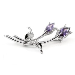 Glamorousky Elegant Flower Brooch with Silver and Purple Swarovski Element Crystals (438)