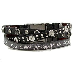 Good Works 3 Strand Leather Believe You Can Magnetic Cuff Bracelet Black Gray 12
