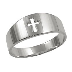 High Polish 10k White Gold Cut-Out Christian Cross Band Ring