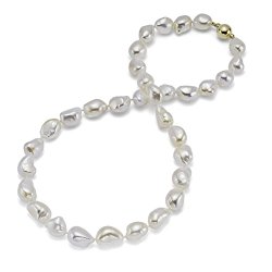 HinsonGayle AAA GEM 10-11mm White Baroque Freshwater Cultured Pearl Necklace (14K Yellow Gold 18″)