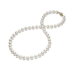 HinsonGayle AAA GEM Collection White Round Freshwater Cultured Pearl Necklace (14K Gold, 18″)