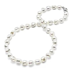 HinsonGayle AAA Handpicked 10-11mm Baroque Freshwater Cultured Pearl Necklace (Silver 18″)