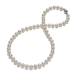 HinsonGayle AAA Handpicked White Round Freshwater Cultured Pearl Necklace (Silver, 18″)