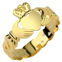 Ladies 14k Gold Claddagh Ring with Trinity Band