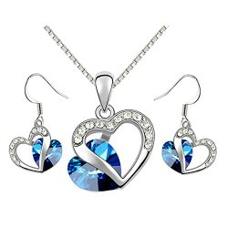 [Love of Crystal] Yoursfs 18k White Gold Plated Heart of Ocean Sapphire Necklace and Earring Set