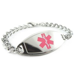 MyIDDr – Diabetic Medical Alert Bracelet, Pink, PRE-ENGRAVED