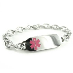 MyIDDr – Women’s, Ladies, Steel Medical Jewelry ID Bracelet, O-LINK Chain, Pink Symbol
