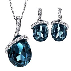 Neoglory Angle Tear Made with Swarovski Elements Crystal Jewelry Set, Pendant Necklace, Earrings,18″