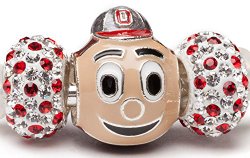 OSU Buckeyes 3-D Charms Set – Brutus + Two Scarlet Crystal beads – Fits Pandora & Others