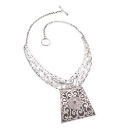 Oxidized Sterling Silver & Garnet Collar Necklace