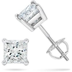 PARIKHS Princess cut Diamond stud Premium Quality in Screw Back White Gold (0.50 ctw, SI2 clarity)