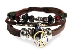 Peace Drop Beaded Leather Zen Bracelet, Adjustable, in Gift Box