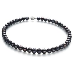 PearlsOnly Kaitlyn Black 8.0-8.5mm A Freshwater Cultured Pearl Necklace 16 inch