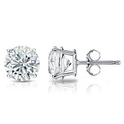 Platinum GIA Certified Round Cut Diamond Stud Earrings (1-2 cttw, G Color, VS2 Clarity, Very good Cut)
