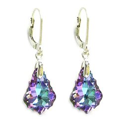 Queenberry Vitrial Light Purple Swarovski Elements Crystal Sterling Silver Leverback Dangle Earrings
