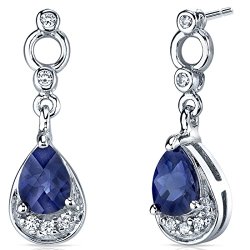 Simply Classy 2.00 Carats Created Blue Sapphire Dangle Earrings in Sterling Silver