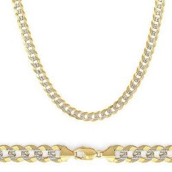 Solid 14k Yellow White Gold Pave Curb Cuban Necklace 3.1mm 18