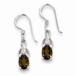 Solid 925 Sterling Silver Diamond and Brown Simulated Smokey Quartz Earrings (.004 cttw.) (25mm x 5mm)