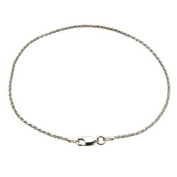 Sterling Silver 1.5mm Diamond Cut Rope Nickel Free Chain Anklet Italy