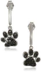 Sterling Silver and Black Diamond Dog Paw Earrings (3/8 cttw)