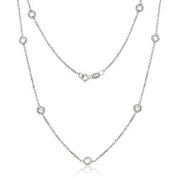 Sterling Silver Bezel-Set Faceted Circle CZ Station by the Yard Necklace