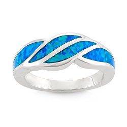 Sterling Silver Blue Opal Designed Band Ring
