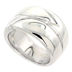 Sterling Silver Low Dome Cigar Band Ring w/ Grooves Very Heavy Flawless finish 1/2 inch wide, size 9