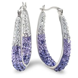 Sterling Silver Purple and White Crystal Hoop Earrings made with Swarovski Elements