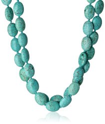 Sterling Silver Simulated Turquoise-Colored Howlite Double-Strand Necklace,17.5″