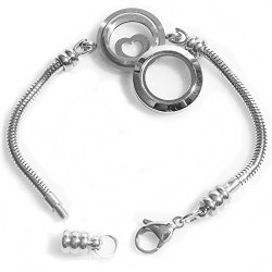 Timeline Treasures Stainless Steel Starter Charm Bracelet Fits Pandora Jewelry Floating Locket 7.5 Inch