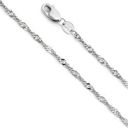 Wellingsale® 14k White Gold SOLID 1.8mm Polished Singapore Chain Necklace with Spring Ring Clasp