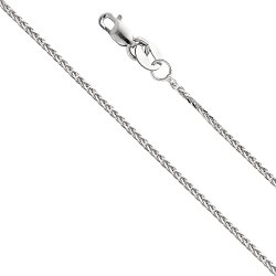 Wellingsale® 14k Yellow OR White Gold SOLID 1mm Polished Braided Square Wheat Chain Necklace with Lobster Claw Clasp