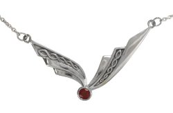 Winged Sterling Silver Garnet Celtic Knot Collar Necklace, 16″ +2″ Extender