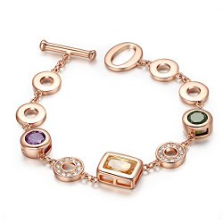 Yoursfs 18K Rose Gold Plated Diamond Cut Austrian Crystal and Colorful Gemstone Bracelet Charms