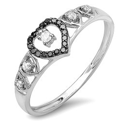 0.15 Carat (ctw) 10K Gold Round Black & White Diamond Ladies Bridal Wave Heart Promise Ring