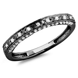 0.40 Carat (ctw) Black Rhodium Plated 10K White Gold Black And White Diamond Ladies Wedding Guard Ring