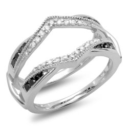 0.50 Carat (ctw) 10K Gold Round Black & White Diamond Ladies Wedding Enhancer Guard Double Ring 1/2 CT