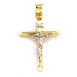 14K Gold Crucifix Charm INRI Jesus Cross Jewelry 26mm
