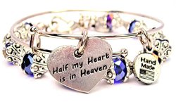 2 Piece Set Half My Heart Is in Heaven Sapphire Blue Bangle Bracelet Collection