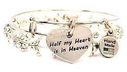 2 Piece Set Half My Heart Is in Heaven White Bangle Bracelet Collection
