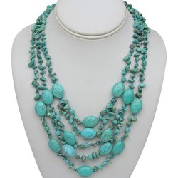 20″ Stunning 3 Strands Simulated Green Turquoise Necklace with Toggle Clasp