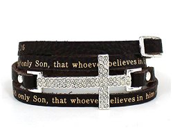 4031178 John 3:16 Leather Wrap Cross Bracelet Adjustable Belt Buckle For God So Loved The World