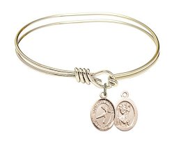 5 3/4 inch Oval Eye Hook Bangle Bracelet w/ St. Christopher/Figure Skating medal charm