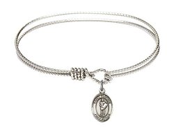 6 1/4 inch Oval Eye Hook Bangle Bracelet w/ St. Florian medal charm