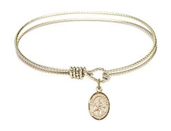 6 1/4 inch Oval Eye Hook Bangle Bracelet w/ St. John of God medal charm