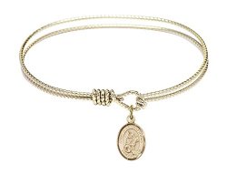 6 1/4 inch Oval Eye Hook Bangle Bracelet w/ St. Martin of Tours medal charm